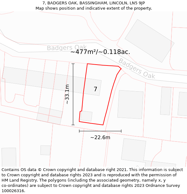 7, BADGERS OAK, BASSINGHAM, LINCOLN, LN5 9JP: Plot and title map