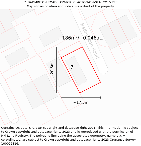 7, BADMINTON ROAD, JAYWICK, CLACTON-ON-SEA, CO15 2EE: Plot and title map