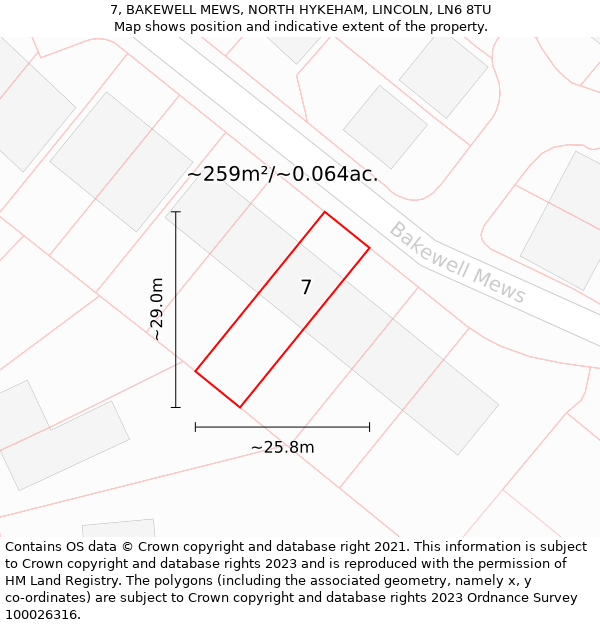 7, BAKEWELL MEWS, NORTH HYKEHAM, LINCOLN, LN6 8TU: Plot and title map