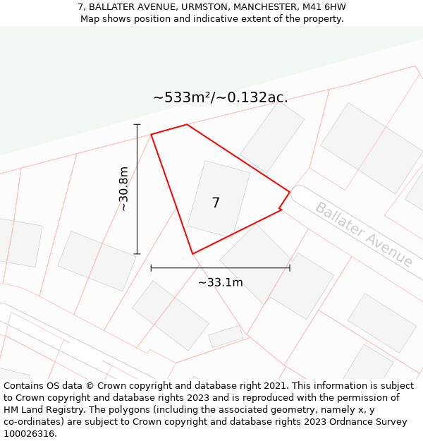 7, BALLATER AVENUE, URMSTON, MANCHESTER, M41 6HW: Plot and title map