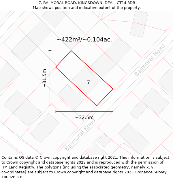 7, BALMORAL ROAD, KINGSDOWN, DEAL, CT14 8DB: Plot and title map