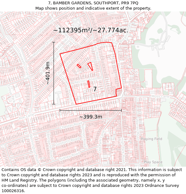 7, BAMBER GARDENS, SOUTHPORT, PR9 7PQ: Plot and title map