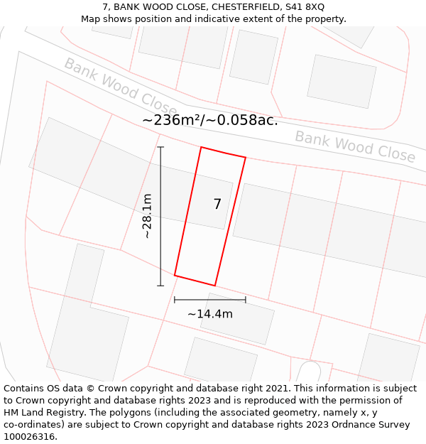 7, BANK WOOD CLOSE, CHESTERFIELD, S41 8XQ: Plot and title map