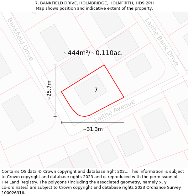 7, BANKFIELD DRIVE, HOLMBRIDGE, HOLMFIRTH, HD9 2PH: Plot and title map