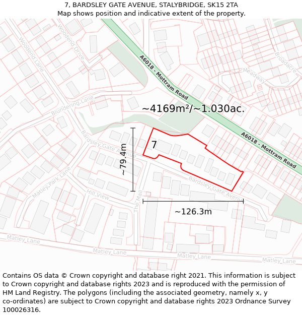 7, BARDSLEY GATE AVENUE, STALYBRIDGE, SK15 2TA: Plot and title map