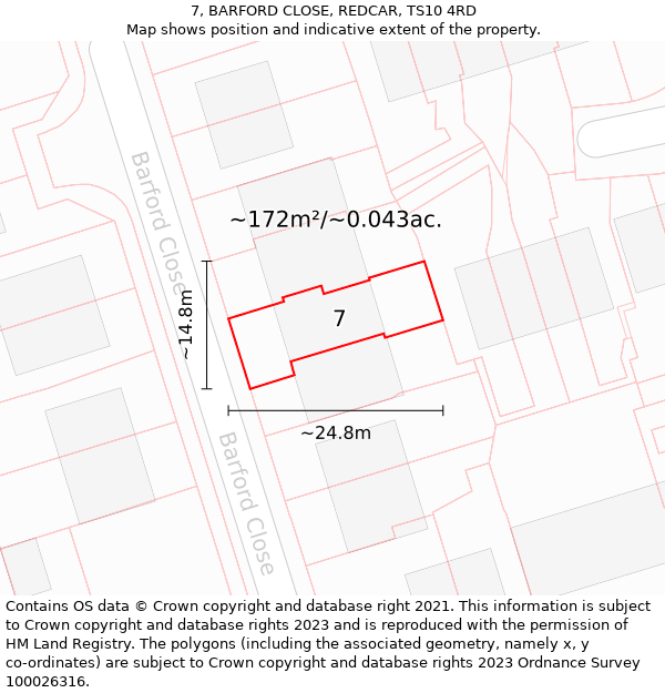 7, BARFORD CLOSE, REDCAR, TS10 4RD: Plot and title map