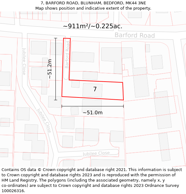 7, BARFORD ROAD, BLUNHAM, BEDFORD, MK44 3NE: Plot and title map