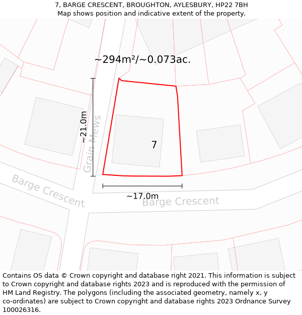 7, BARGE CRESCENT, BROUGHTON, AYLESBURY, HP22 7BH: Plot and title map