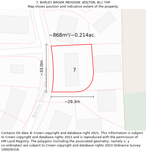 7, BARLEY BROOK MEADOW, BOLTON, BL1 7HP: Plot and title map