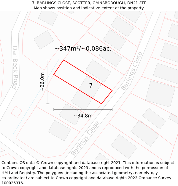 7, BARLINGS CLOSE, SCOTTER, GAINSBOROUGH, DN21 3TE: Plot and title map