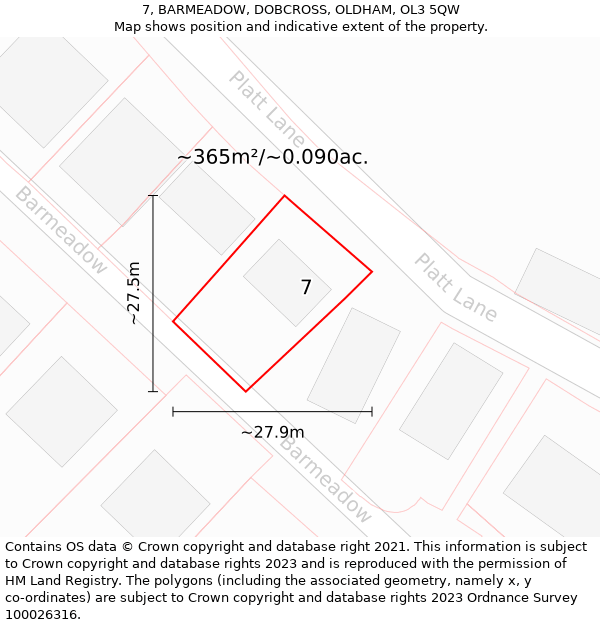 7, BARMEADOW, DOBCROSS, OLDHAM, OL3 5QW: Plot and title map