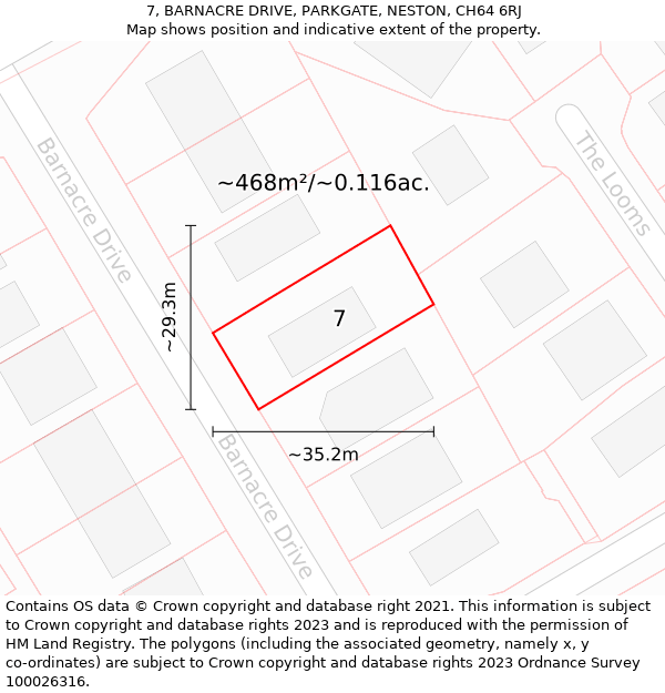 7, BARNACRE DRIVE, PARKGATE, NESTON, CH64 6RJ: Plot and title map