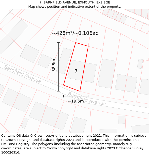 7, BARNFIELD AVENUE, EXMOUTH, EX8 2QE: Plot and title map