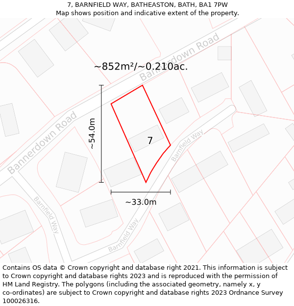 7, BARNFIELD WAY, BATHEASTON, BATH, BA1 7PW: Plot and title map