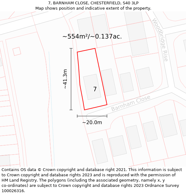 7, BARNHAM CLOSE, CHESTERFIELD, S40 3LP: Plot and title map