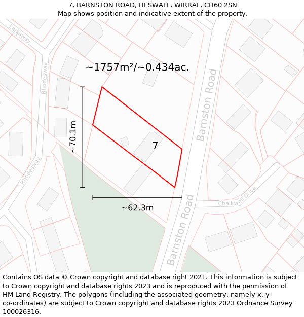 7, BARNSTON ROAD, HESWALL, WIRRAL, CH60 2SN: Plot and title map