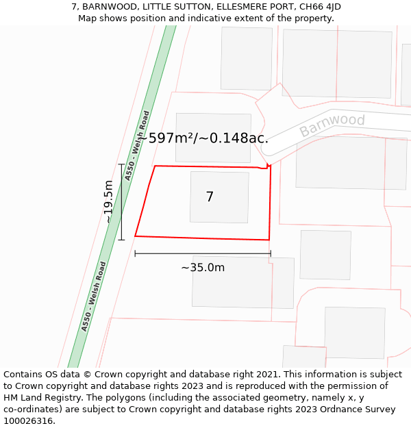 7, BARNWOOD, LITTLE SUTTON, ELLESMERE PORT, CH66 4JD: Plot and title map