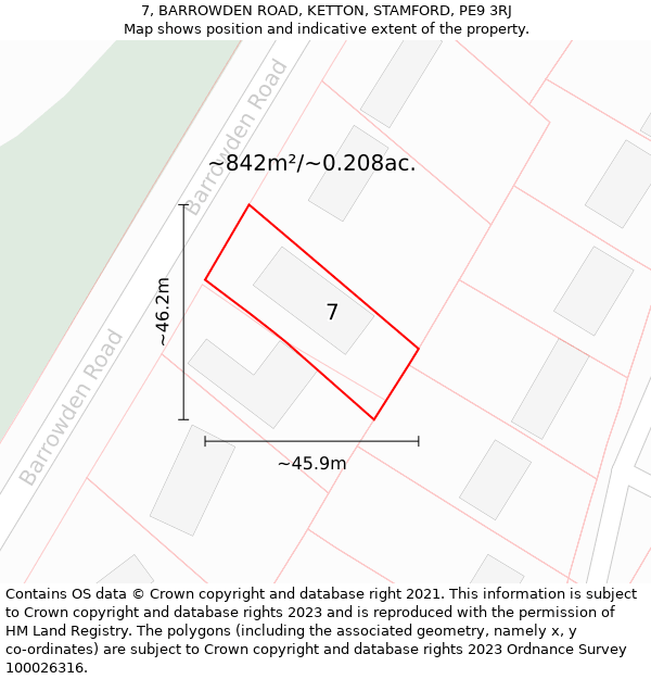 7, BARROWDEN ROAD, KETTON, STAMFORD, PE9 3RJ: Plot and title map