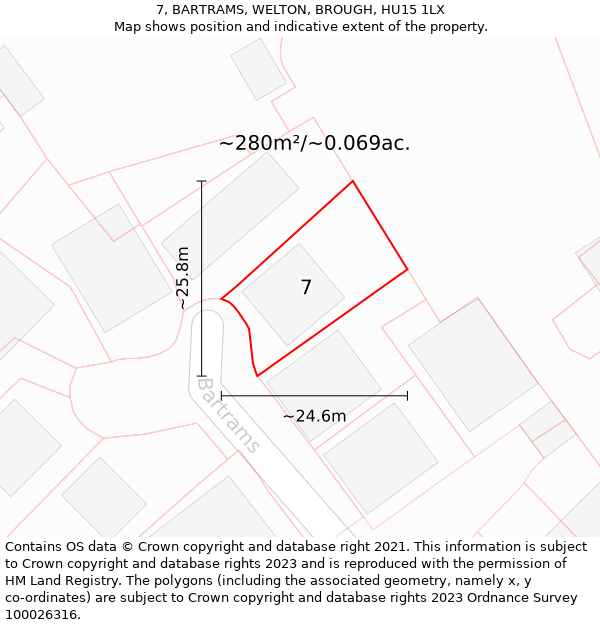 7, BARTRAMS, WELTON, BROUGH, HU15 1LX: Plot and title map