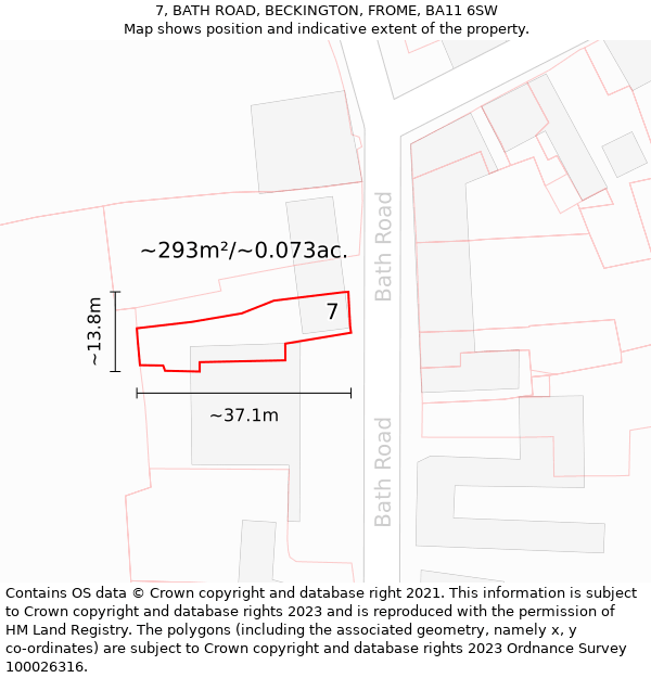 7, BATH ROAD, BECKINGTON, FROME, BA11 6SW: Plot and title map