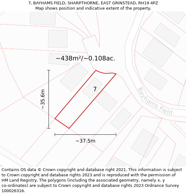 7, BAYHAMS FIELD, SHARPTHORNE, EAST GRINSTEAD, RH19 4PZ: Plot and title map