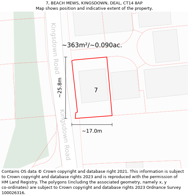 7, BEACH MEWS, KINGSDOWN, DEAL, CT14 8AP: Plot and title map