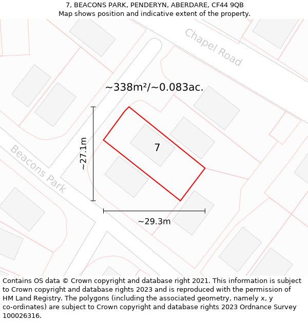 7, BEACONS PARK, PENDERYN, ABERDARE, CF44 9QB: Plot and title map