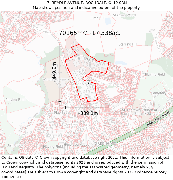 7, BEADLE AVENUE, ROCHDALE, OL12 9RN: Plot and title map