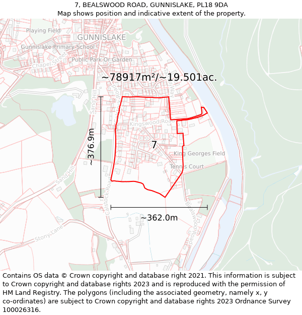 7, BEALSWOOD ROAD, GUNNISLAKE, PL18 9DA: Plot and title map