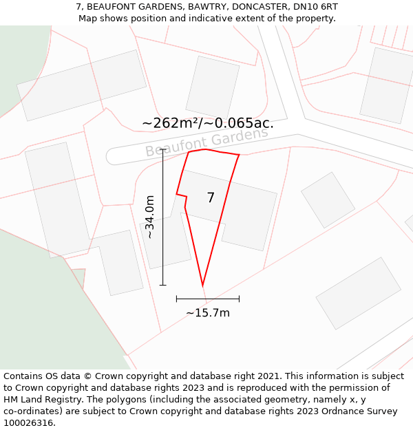 7, BEAUFONT GARDENS, BAWTRY, DONCASTER, DN10 6RT: Plot and title map