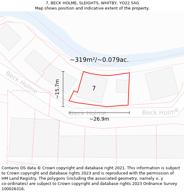 7, BECK HOLME, SLEIGHTS, WHITBY, YO22 5AG: Plot and title map