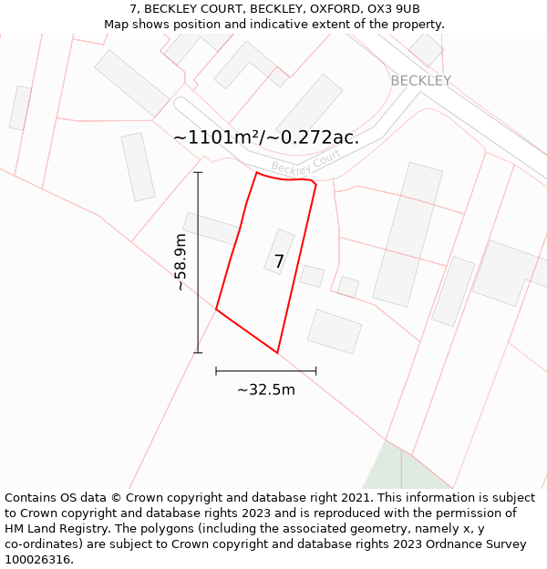 7, BECKLEY COURT, BECKLEY, OXFORD, OX3 9UB: Plot and title map