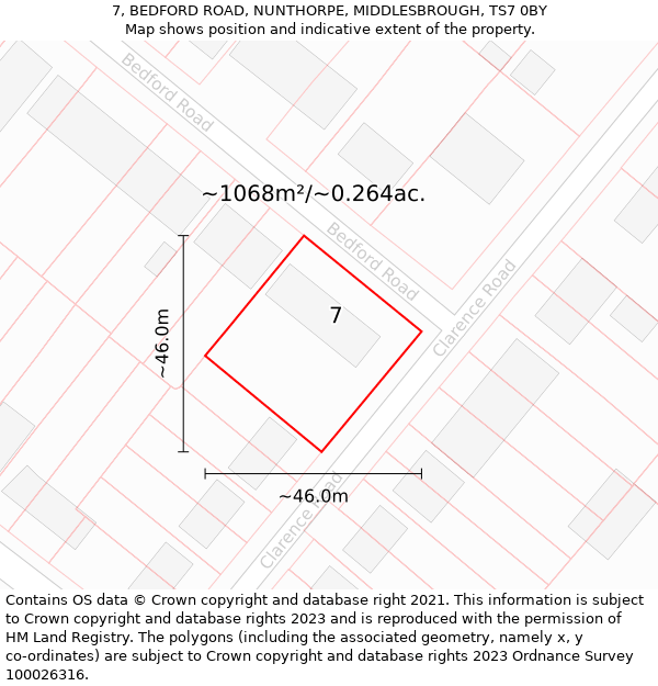 7, BEDFORD ROAD, NUNTHORPE, MIDDLESBROUGH, TS7 0BY: Plot and title map