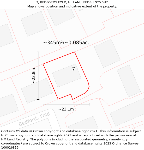 7, BEDFORDS FOLD, HILLAM, LEEDS, LS25 5HZ: Plot and title map