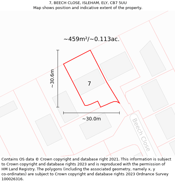 7, BEECH CLOSE, ISLEHAM, ELY, CB7 5UU: Plot and title map