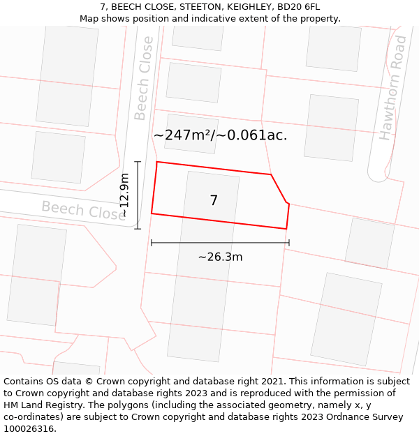 7, BEECH CLOSE, STEETON, KEIGHLEY, BD20 6FL: Plot and title map