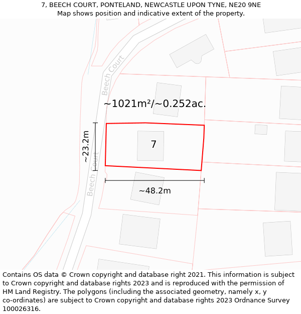 7, BEECH COURT, PONTELAND, NEWCASTLE UPON TYNE, NE20 9NE: Plot and title map