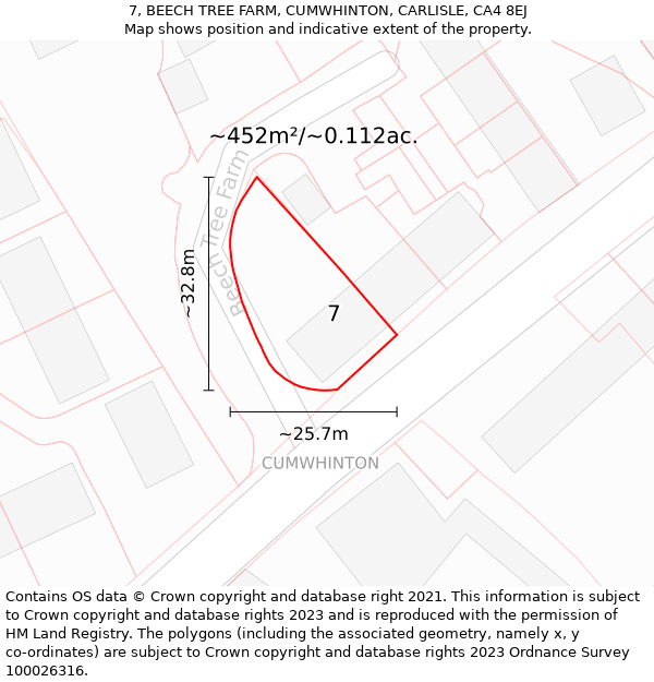 7, BEECH TREE FARM, CUMWHINTON, CARLISLE, CA4 8EJ: Plot and title map