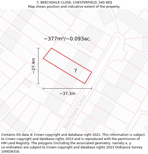 7, BEECHDALE CLOSE, CHESTERFIELD, S40 4EQ: Plot and title map