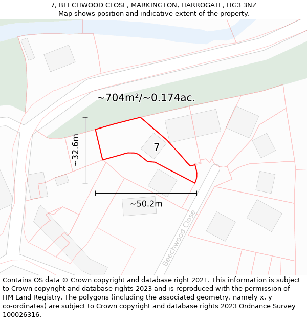 7, BEECHWOOD CLOSE, MARKINGTON, HARROGATE, HG3 3NZ: Plot and title map