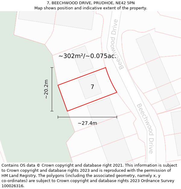 7, BEECHWOOD DRIVE, PRUDHOE, NE42 5PN: Plot and title map