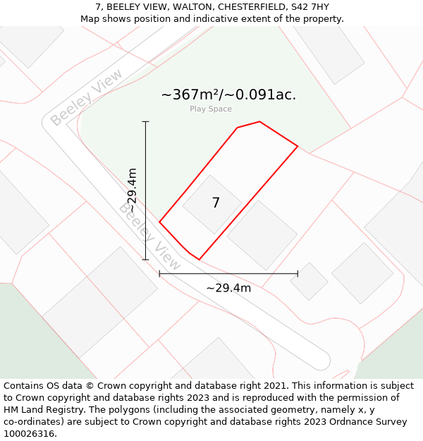 7, BEELEY VIEW, WALTON, CHESTERFIELD, S42 7HY: Plot and title map