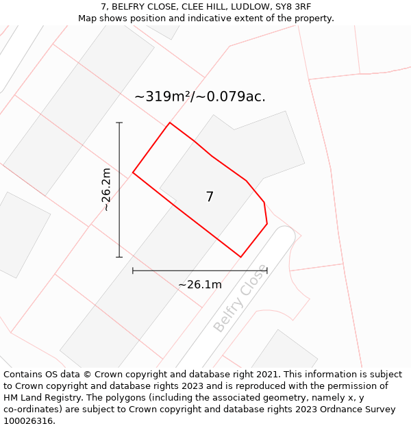 7, BELFRY CLOSE, CLEE HILL, LUDLOW, SY8 3RF: Plot and title map