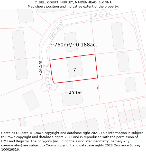 7, BELL COURT, HURLEY, MAIDENHEAD, SL6 5NA: Plot and title map