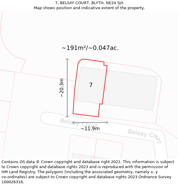 7, BELSAY COURT, BLYTH, NE24 5JA: Plot and title map