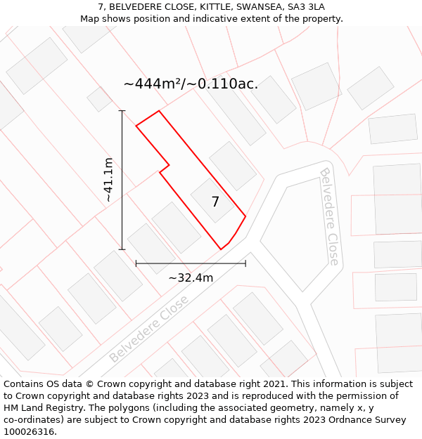 7, BELVEDERE CLOSE, KITTLE, SWANSEA, SA3 3LA: Plot and title map