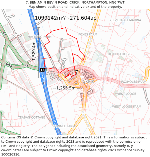 7, BENJAMIN BEVIN ROAD, CRICK, NORTHAMPTON, NN6 7WT: Plot and title map