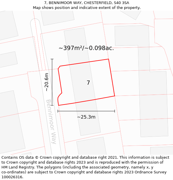 7, BENNIMOOR WAY, CHESTERFIELD, S40 3SA: Plot and title map