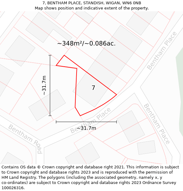 7, BENTHAM PLACE, STANDISH, WIGAN, WN6 0NB: Plot and title map