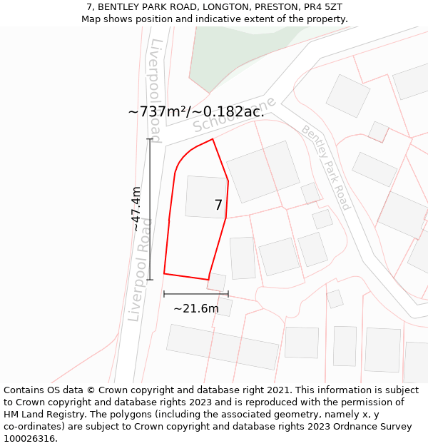 7, BENTLEY PARK ROAD, LONGTON, PRESTON, PR4 5ZT: Plot and title map